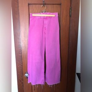 Zara Marine Pink Jeans Palazzo Wide Leg Raw Hem High Rise